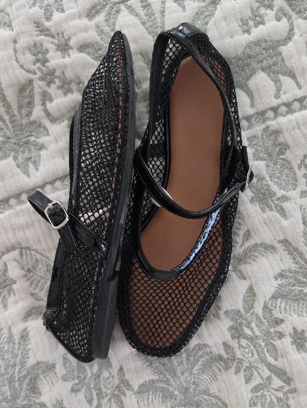 Black Mesh Mary Jane Flats - Women